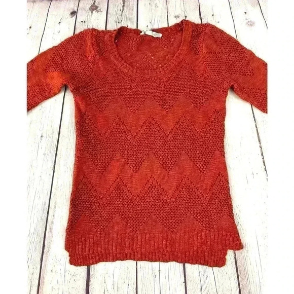 Rusty-Red Zig Zag Chevron Sweater Top SMALL 100% Acrylic Women's Pink Rose - Picture 12 of 12